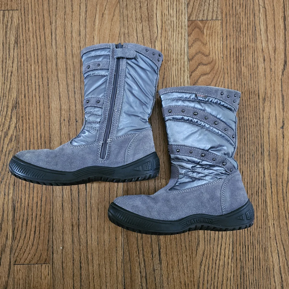 Naturino Gray Suede Winter Boots With Embelishments Girls Size 12.5 EU 30